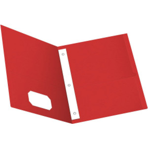 Twin Pocket Folders with Fasteners, Red, Box of 25