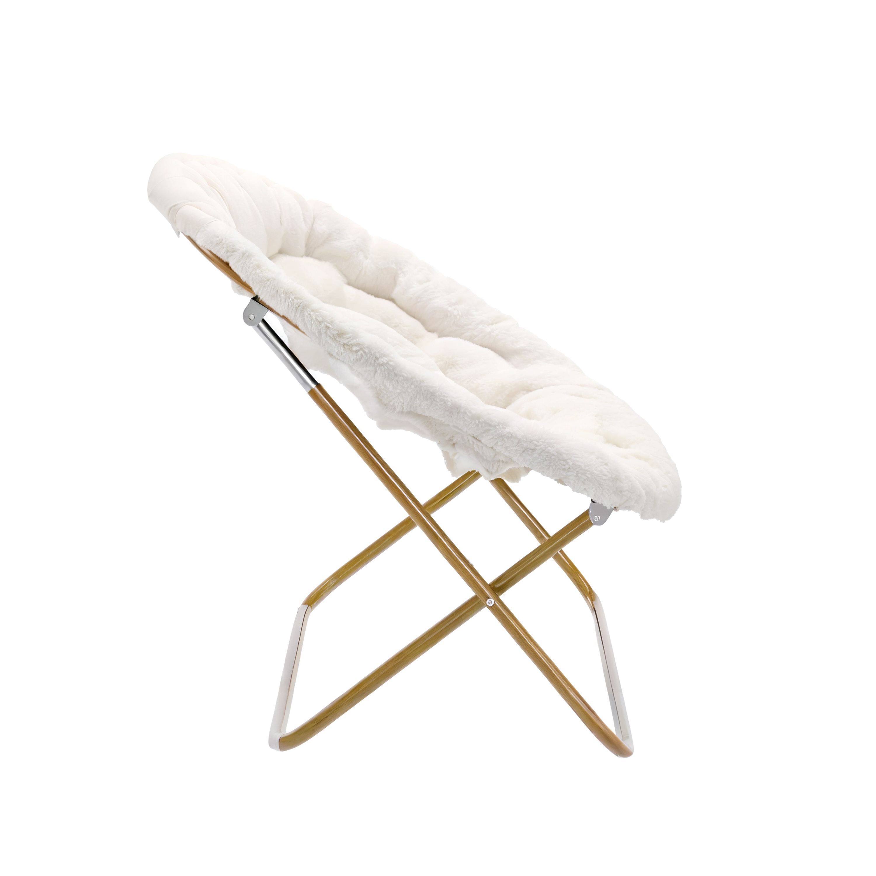 Janey Folding Double Saucer Chair in Gray Faux Fur with a Soft Gold Steel Fra... - Picture 19 of 47