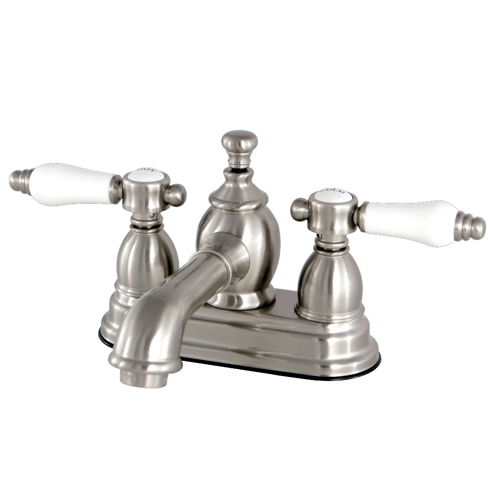 Double-Handle 3-Hole Deck Mount 4-Inch Centerset Bathroom Faucet with Brass Pop-Up, Brushed Nickel with 4 Finish Options