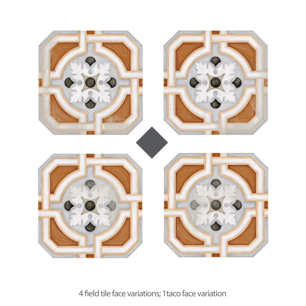 Vaudeville Octagon Deco Zimer with Taco Antracita 7-7/8 in. x 7-7/8 in. Porcelain Floor and Wall Tile