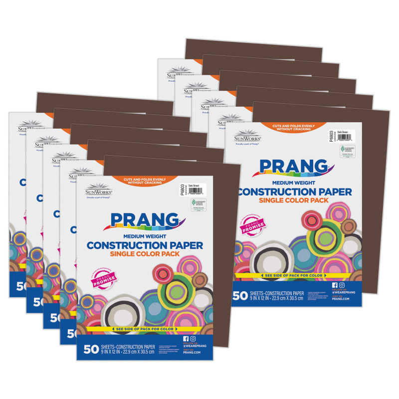 Construction Paper, Medium Weight, Dark Brown, 9" x 12", 50 Sheets Per Pack, 10 Packs
