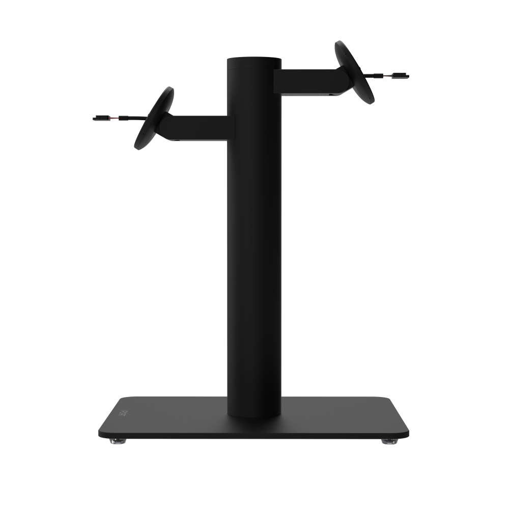 CONNECT MOUNT Pillar Dual iPads on a Baseplate in black fifteen inches high with a CONNECT MOUNT head and Hirose H10 Connection.