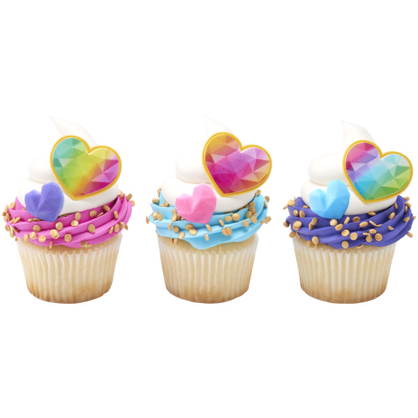 Rainbow Prism Heart Cupcake Rings