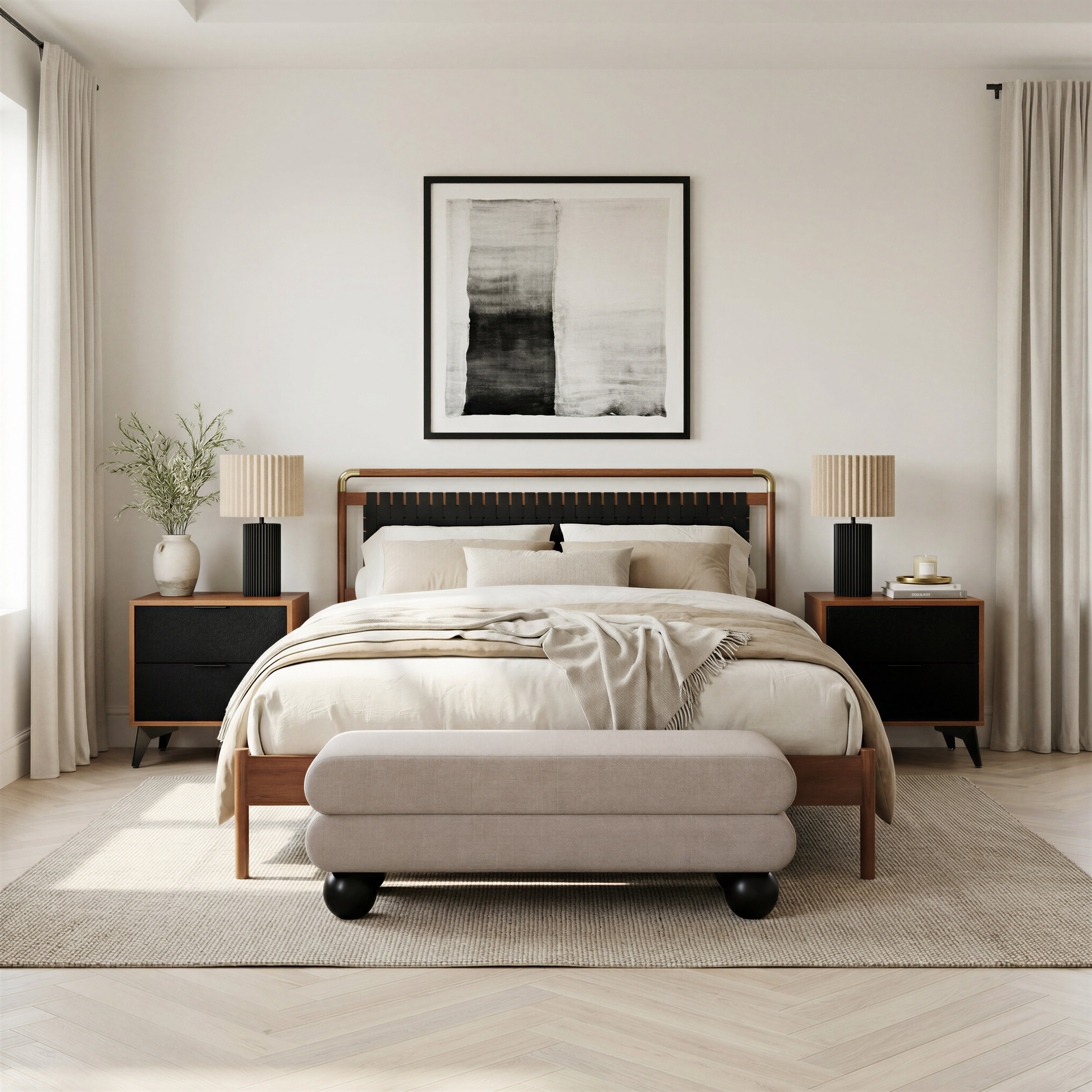 Netz Queen Bed Black & Walnut product image