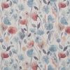 Watercolor floral wallpaper: repeating pattern of pastel blue, coral and peach blooms with slender stems and dark leaves, printed flat and evenly lit as a decorative fabric sample.