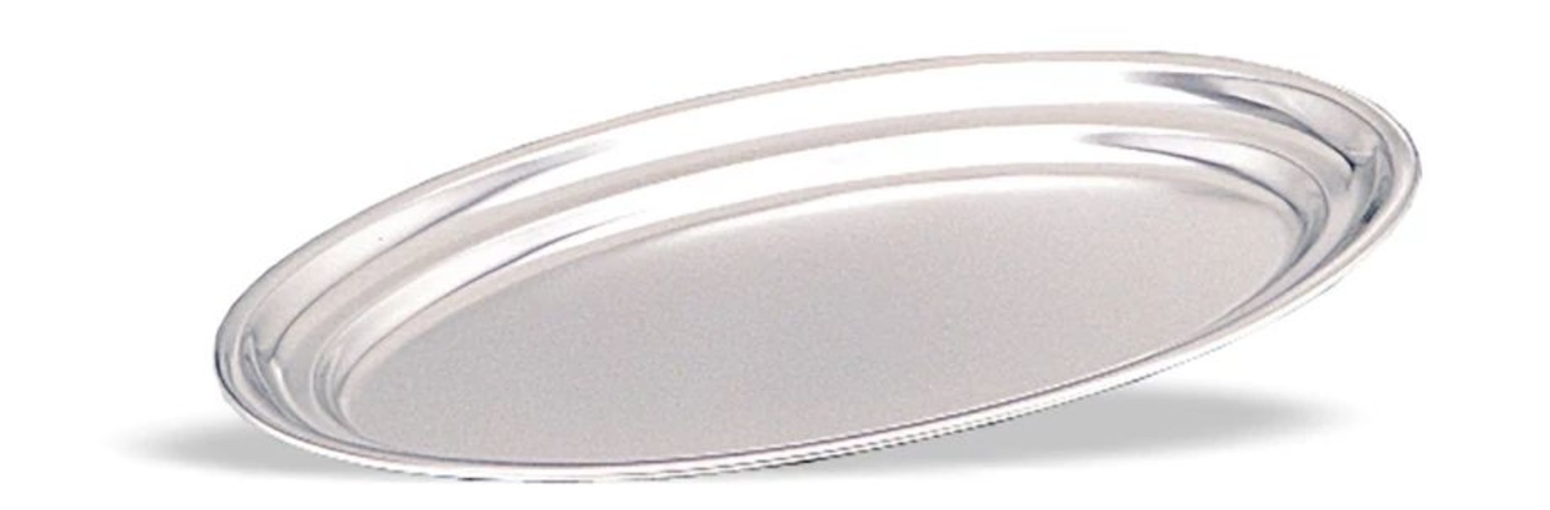 Bandeja de servicio ovalada de 45 x 29 ⅕ cm de acero inoxidable con borde laminado en acabado satinado