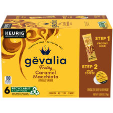 Gevalia Frothy 2-Step Caramel Macchiato Espresso Coffee K-Cup Pods with Froth Packets, 6 ct Box