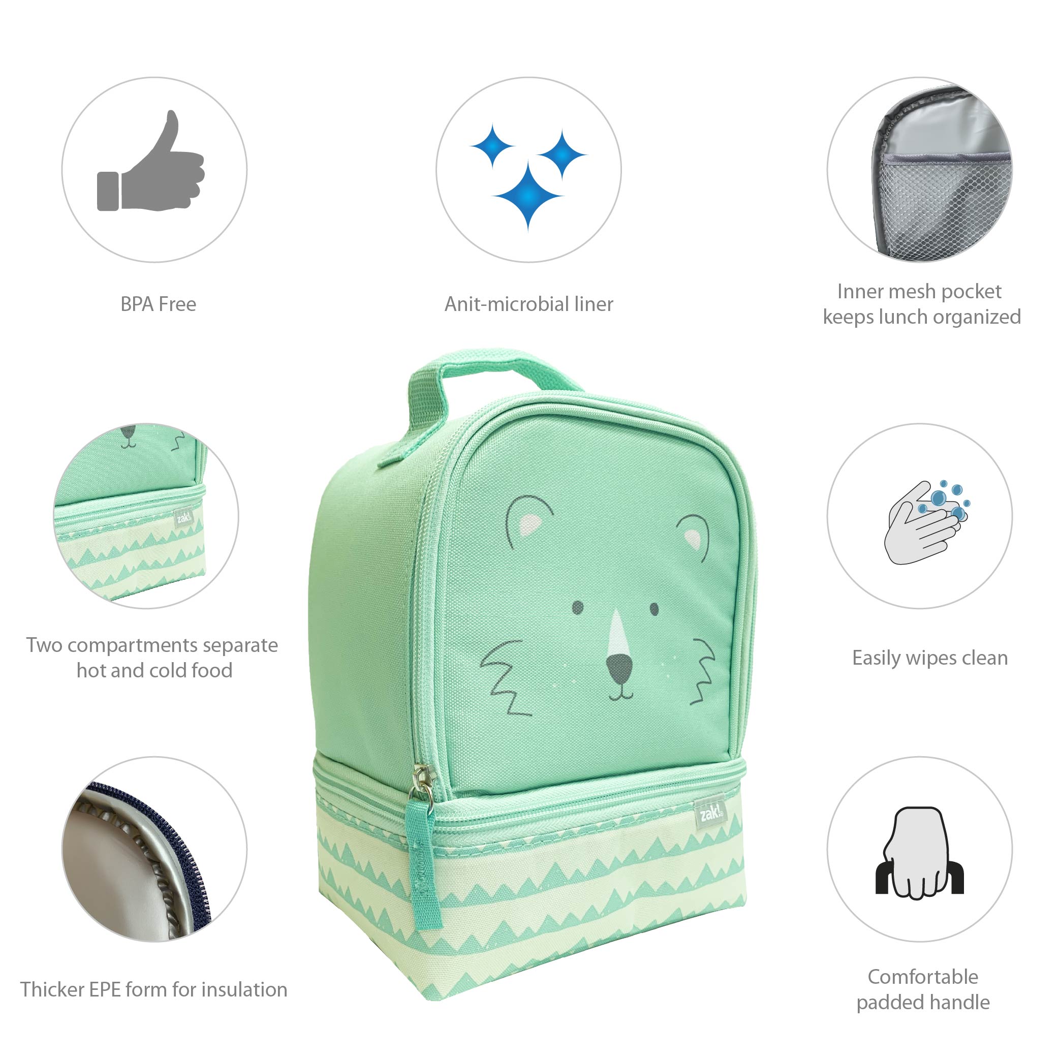 Soft Lines 2-compartment Reusable Insulated Lunch Bag, Teddy Bears slideshow image 4 Soft Lines 2-compartment Reusable Insulated Lunch Bag, Teddy Bears slideshow image 4