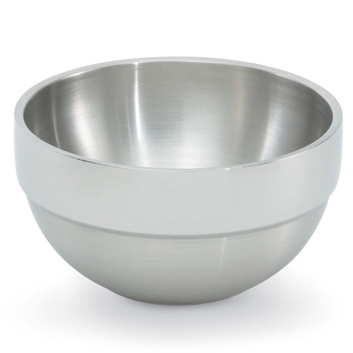 ¾-quart round double-wall stainless steel serving bowl in satin finish with contrasting mirror-finish rings