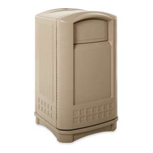 Rubbermaid Commercial, Plaza, 50 gal, Resin, Beige, Square, Receptacle