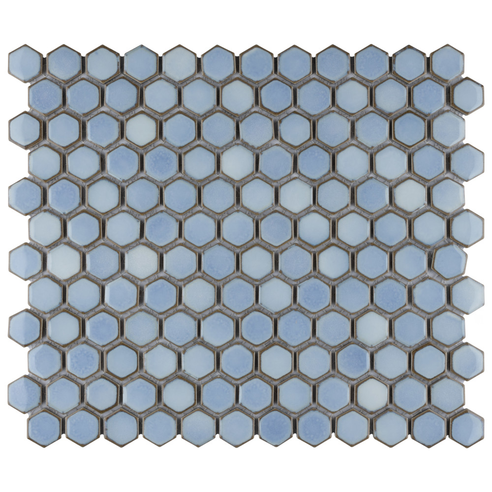 Hudson 1″ Hex Frost Blue 11-7/8 in. x 13-1/4 in. Porcelain Mosaic Tile