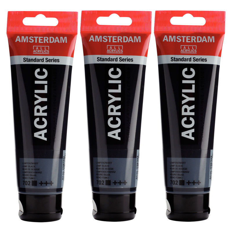 Standard Acrylic Paint, 120ml, Lamp Black 702, Pack of 3