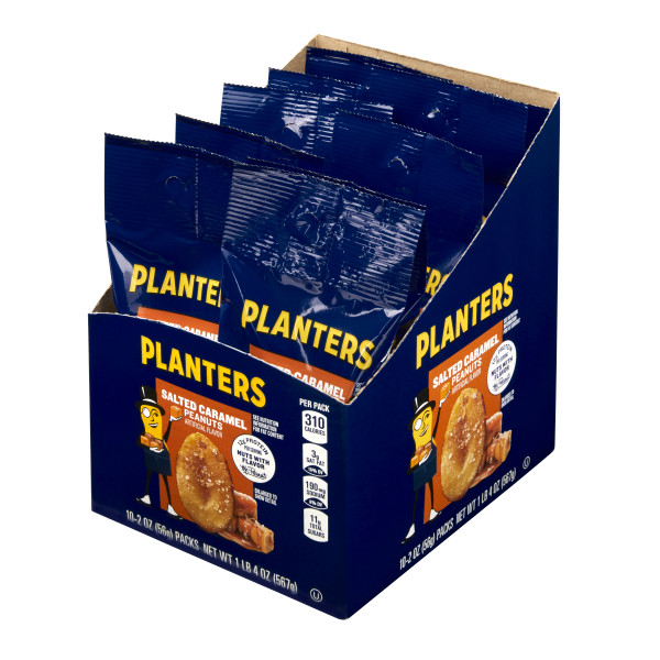 PLANTERS(r) Salted Caramel Peanuts 3/10 Packs . C1RP - Front Right Pallet/Display (Hi Res)