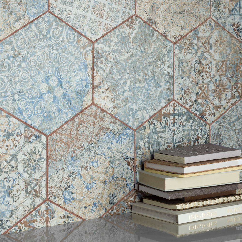 Carpet Hex Tapestry Natural 9.88x11.25 Hexagon Porcelain Floor and Wall Digital Pattern