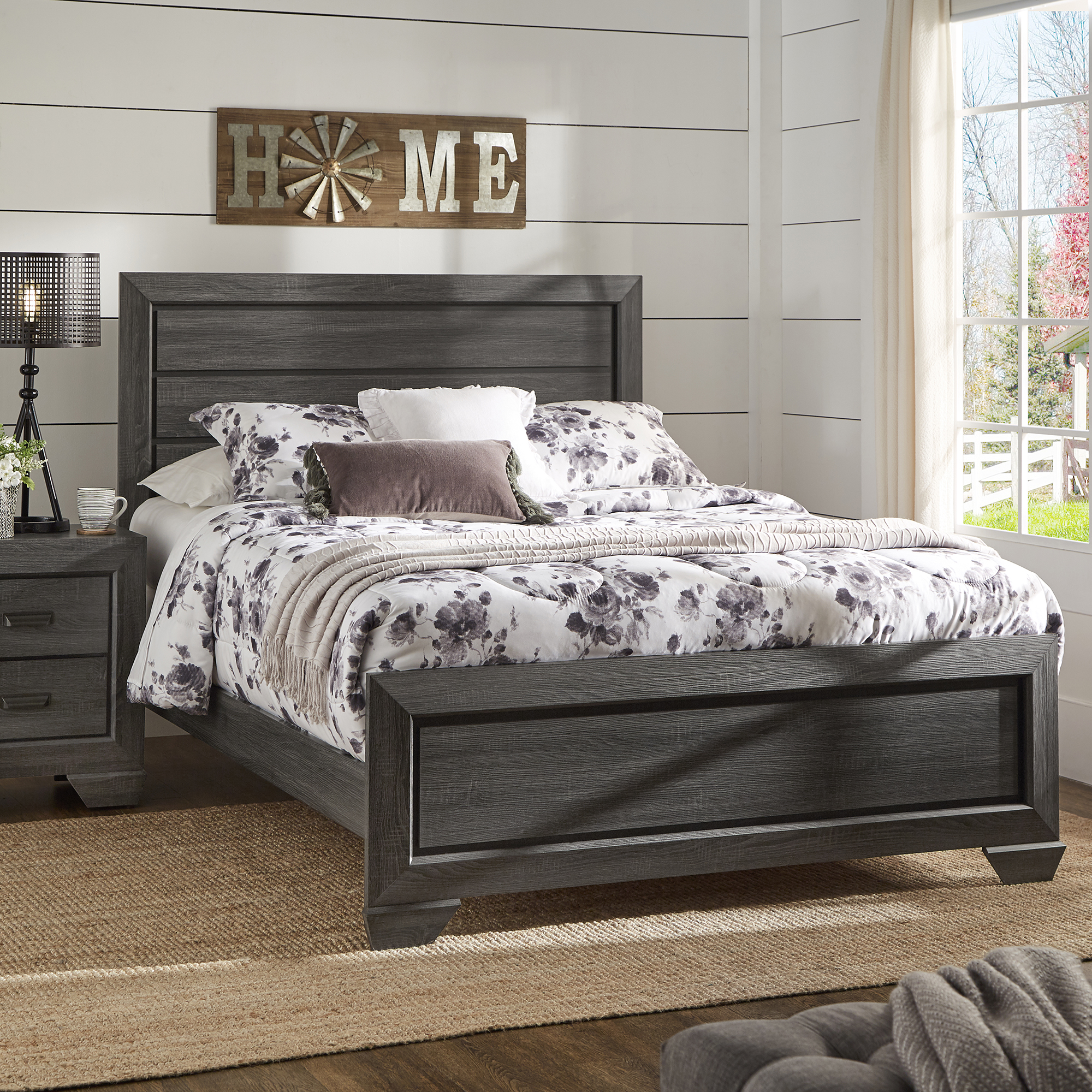 Transitional Grey Wood Panel Bed