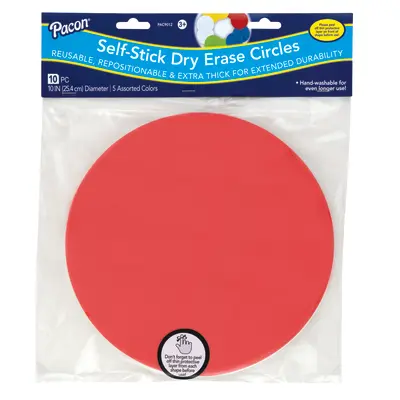 Pacon Self-Stick Dry Erase Circles, 5 Assorted Colors, 10