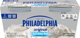 Philadelphia Original 2 Pack 16oz 1/3 Less Fat Soft Cream Cheese, 32 Oz