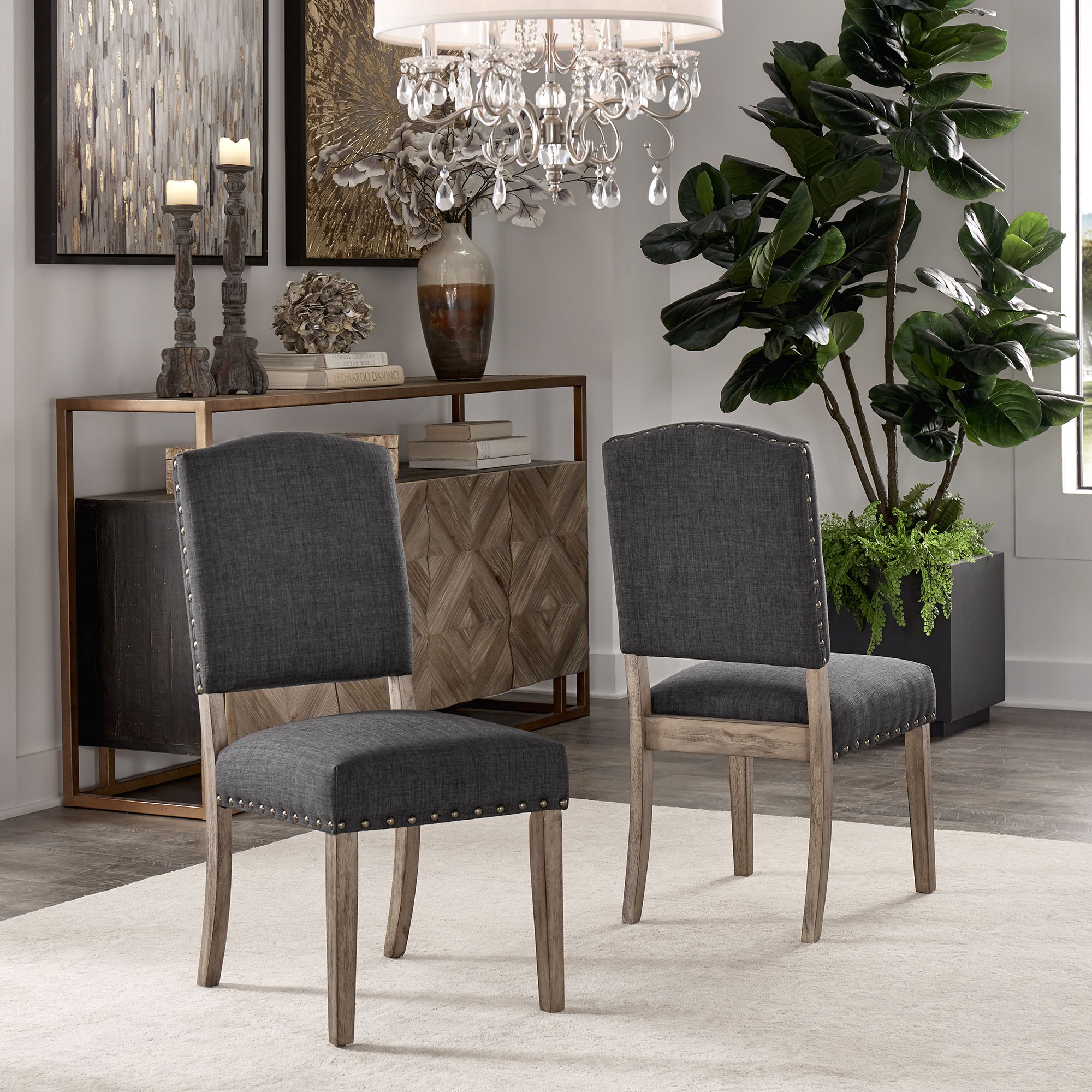 Linen Nailhead Chairs (Set of 2)