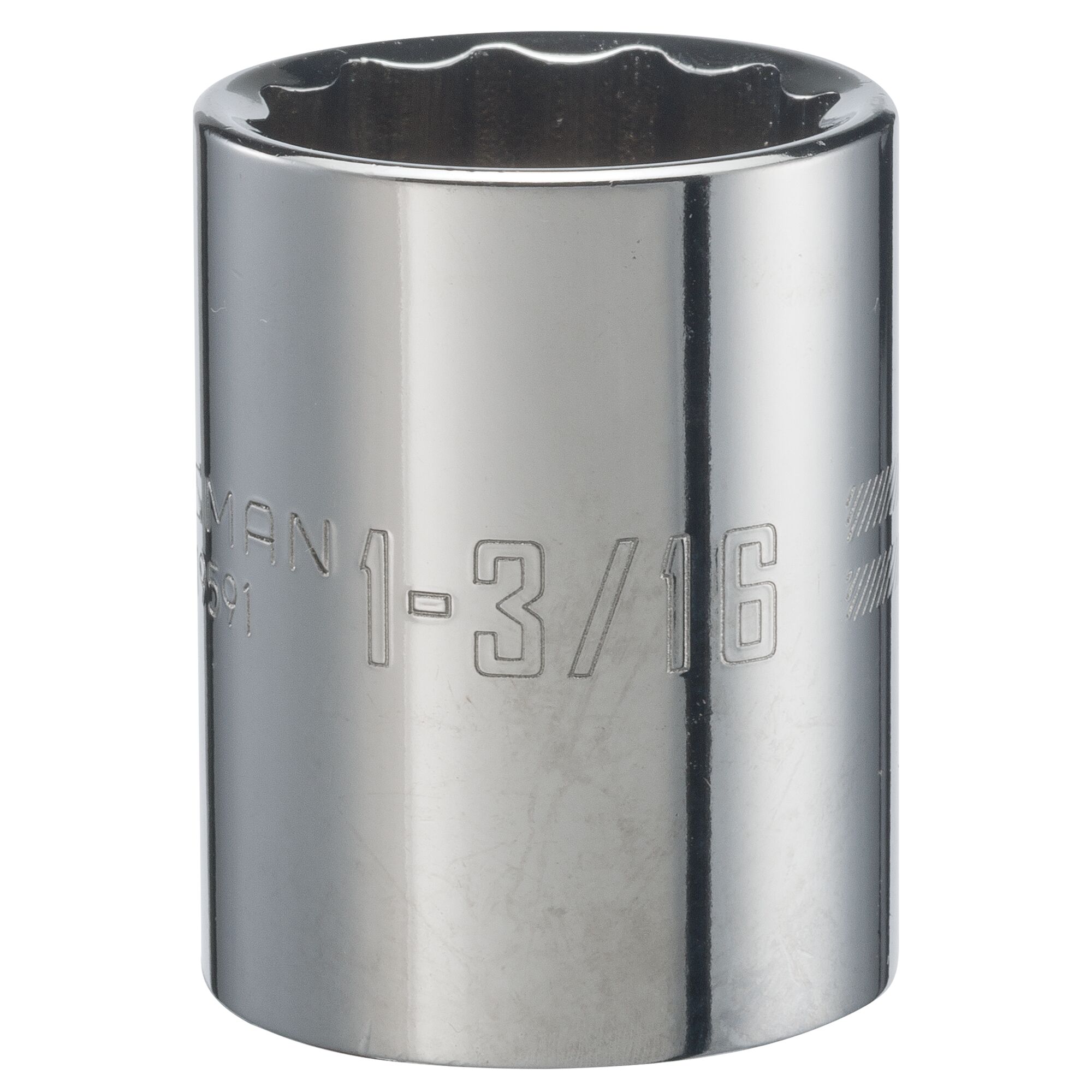 3 quarters inch drive 1 and 3 sixteenth inch 12 point S A E shallow socket.
