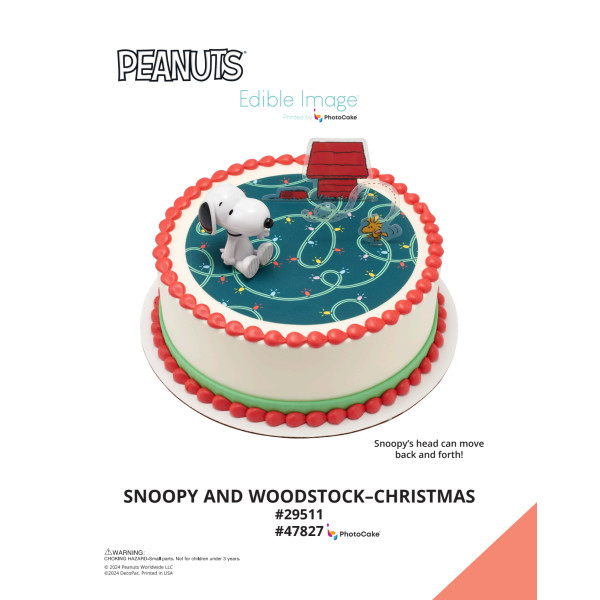 Peanuts® Snoopy® and Woodstock® Christmas The Magic of Cakes® PhotoCake® Enhanced Round Background Page