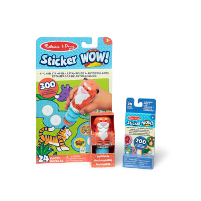 Melissa & Doug Sticker WOW!™ Tiger Bundle: 24-Page Activity Pad, Sticker Stamper, 500 Stickers, Arts and Crafts Fidget Toy Collectible Character