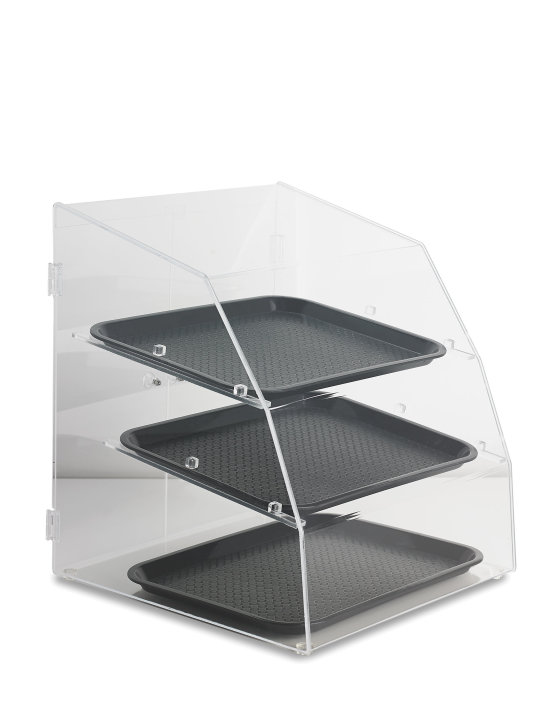 Large 3-tier clear acrylic classic baked goods display case with rear access