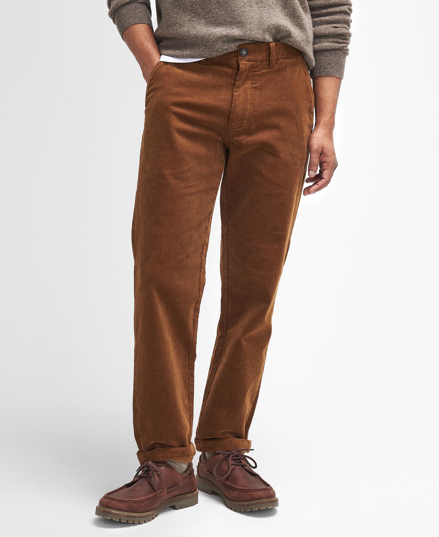 Pantaloni in velluto stretch a coste sottili dalla vestibilità leggermente aderente image number 1