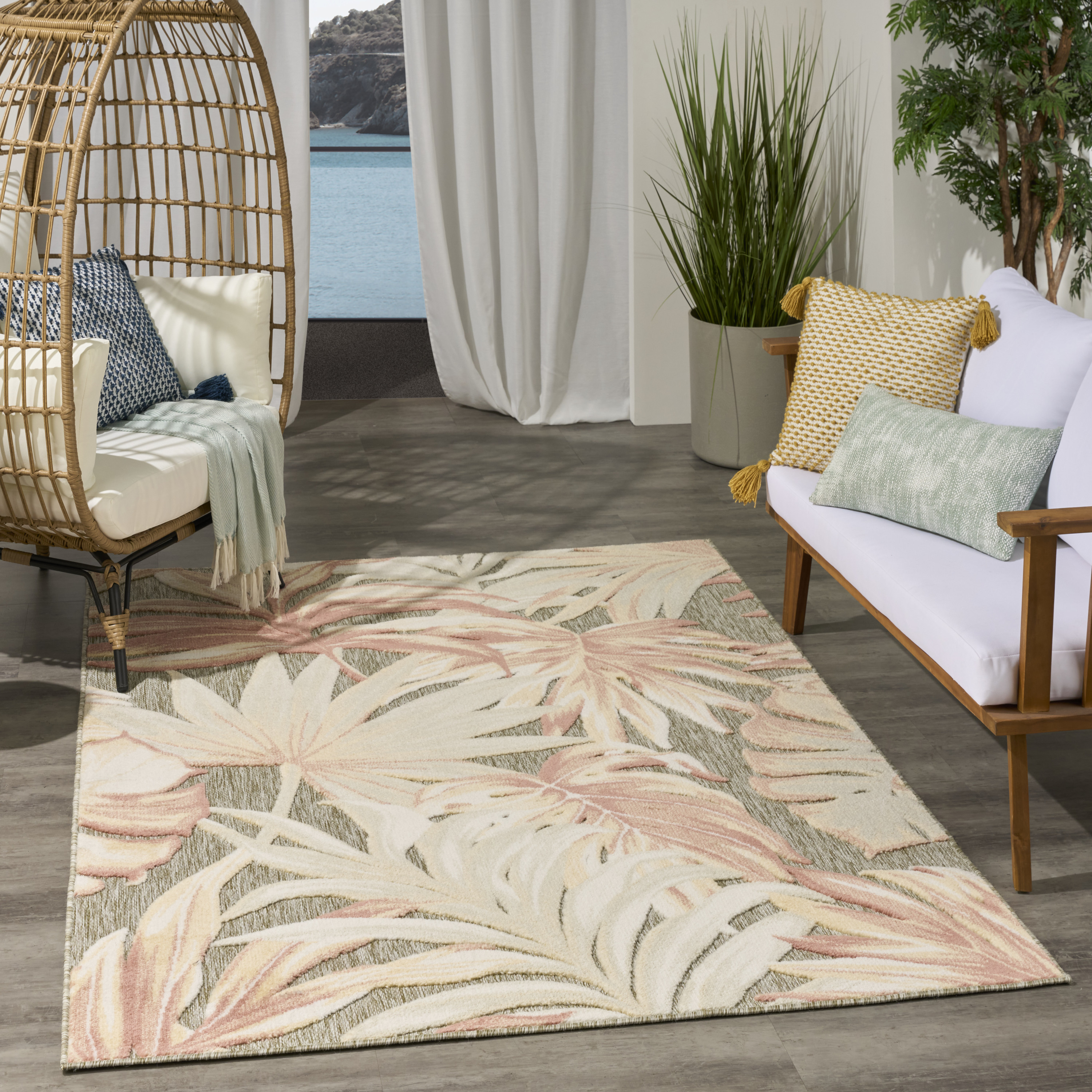 Nourison Aloha 3'6" x 5'6" Sage Rose Modern Rug