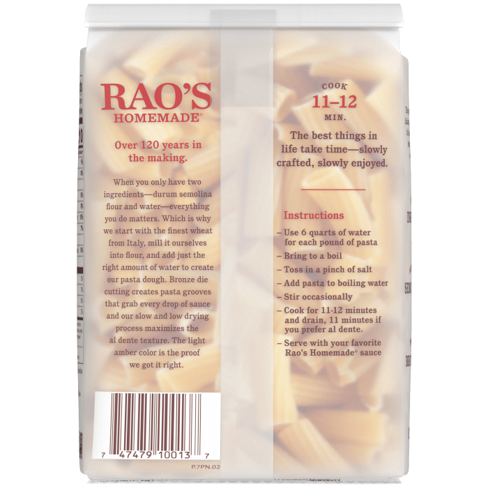 Rigatoni Pasta, 16 oz - Back Image