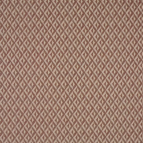 Brown and beige woven fabric featuring a repetitive diamond-and-chevron geometric pattern; pattern repeats uniformly across the surface, suggesting upholstery or wallpaper in a flat, evenly lit, neutral setting.