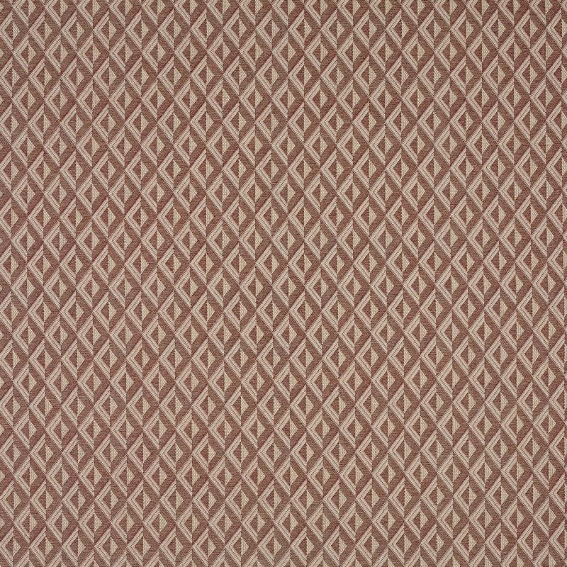 Brown and beige woven fabric featuring a repetitive diamond-and-chevron geometric pattern; pattern repeats uniformly across the surface, suggesting upholstery or wallpaper in a flat, evenly lit, neutral setting.