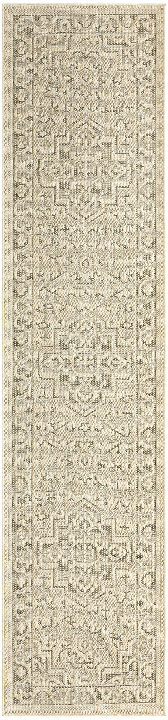 Nourison Tulum 2'2" x 8' Taupe Olive Outdoor Rug