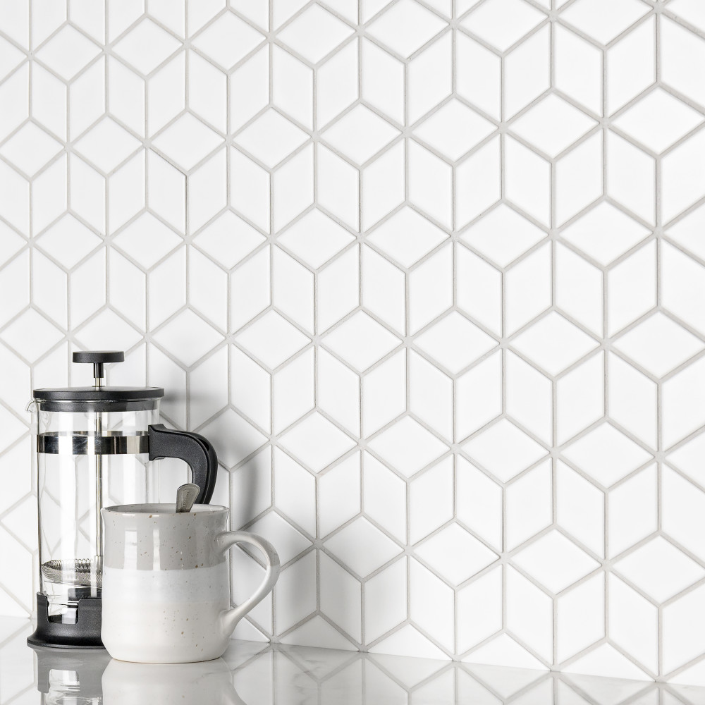 Metro Rhombus Matte White 10-1/2 in. x 12-1/8 in. Porcelain Mosaic Tile