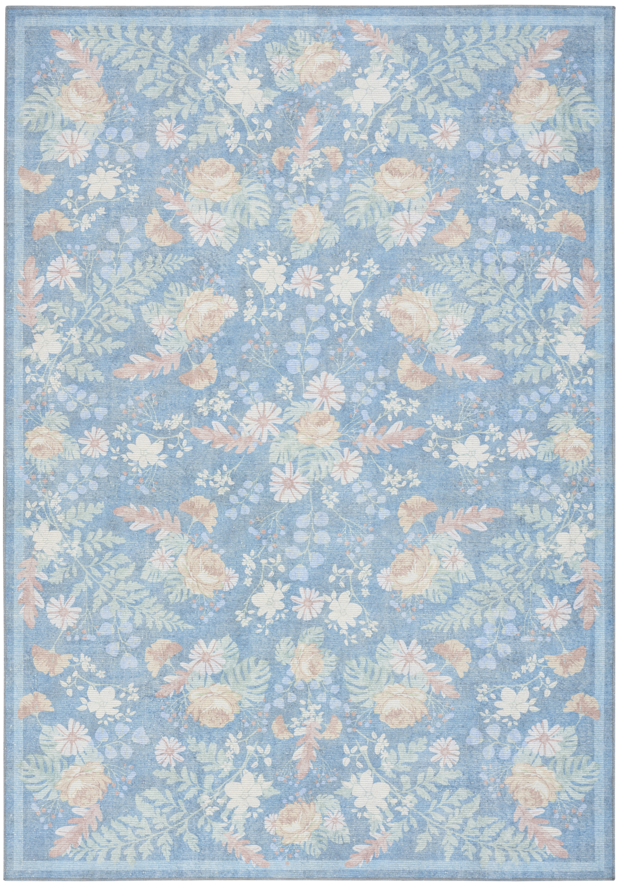 Nourison Botanical Washables 5' x 7' Blue Multicolor Farmhouse Indoor Rug