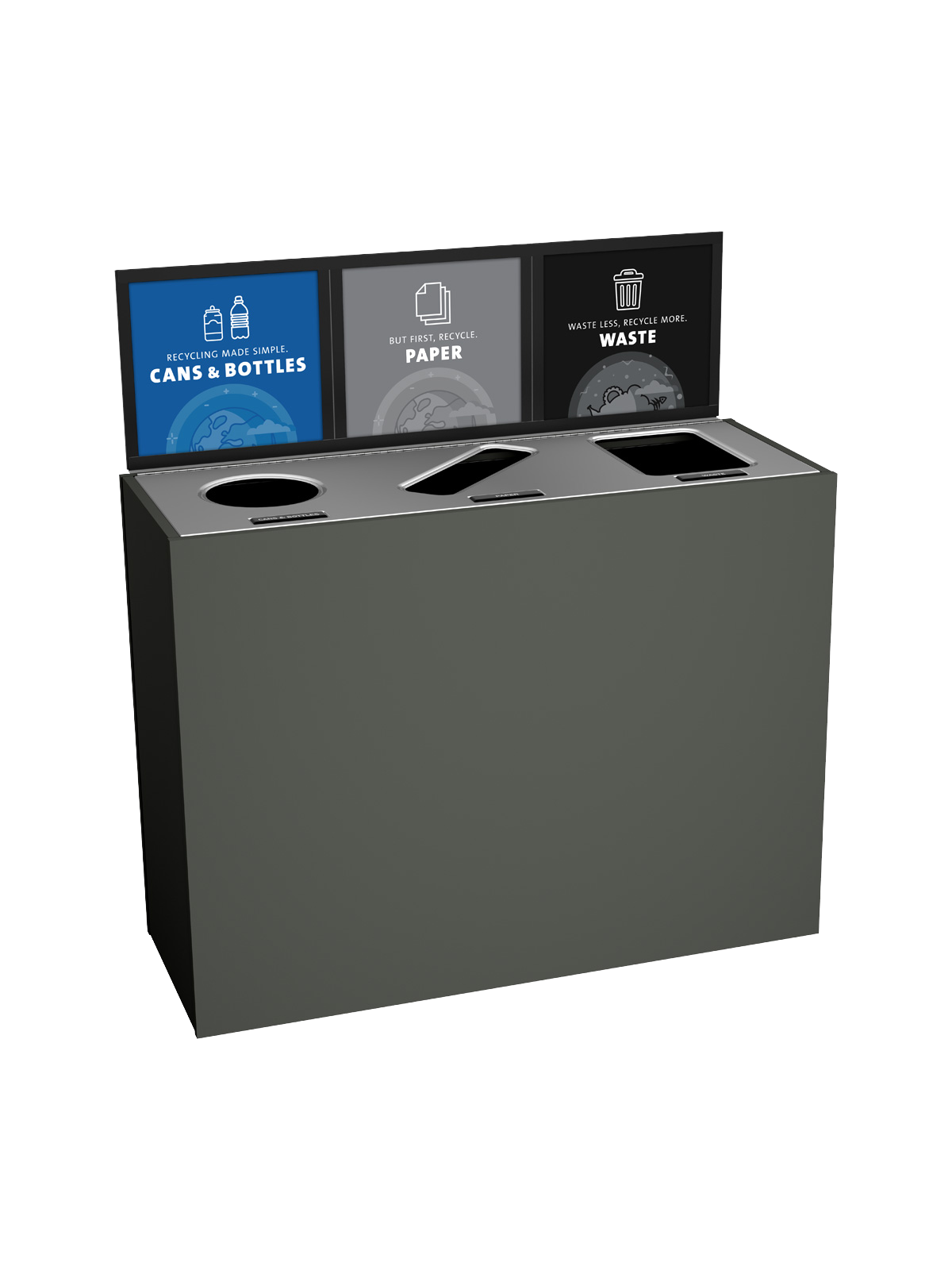 ARISTATA – Triple – Kit – Cans & Bottles-Paper-Waste – Circle-Slot-Full – Slate