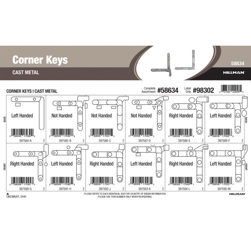Cast-metal corner Keys Assortment (1/10