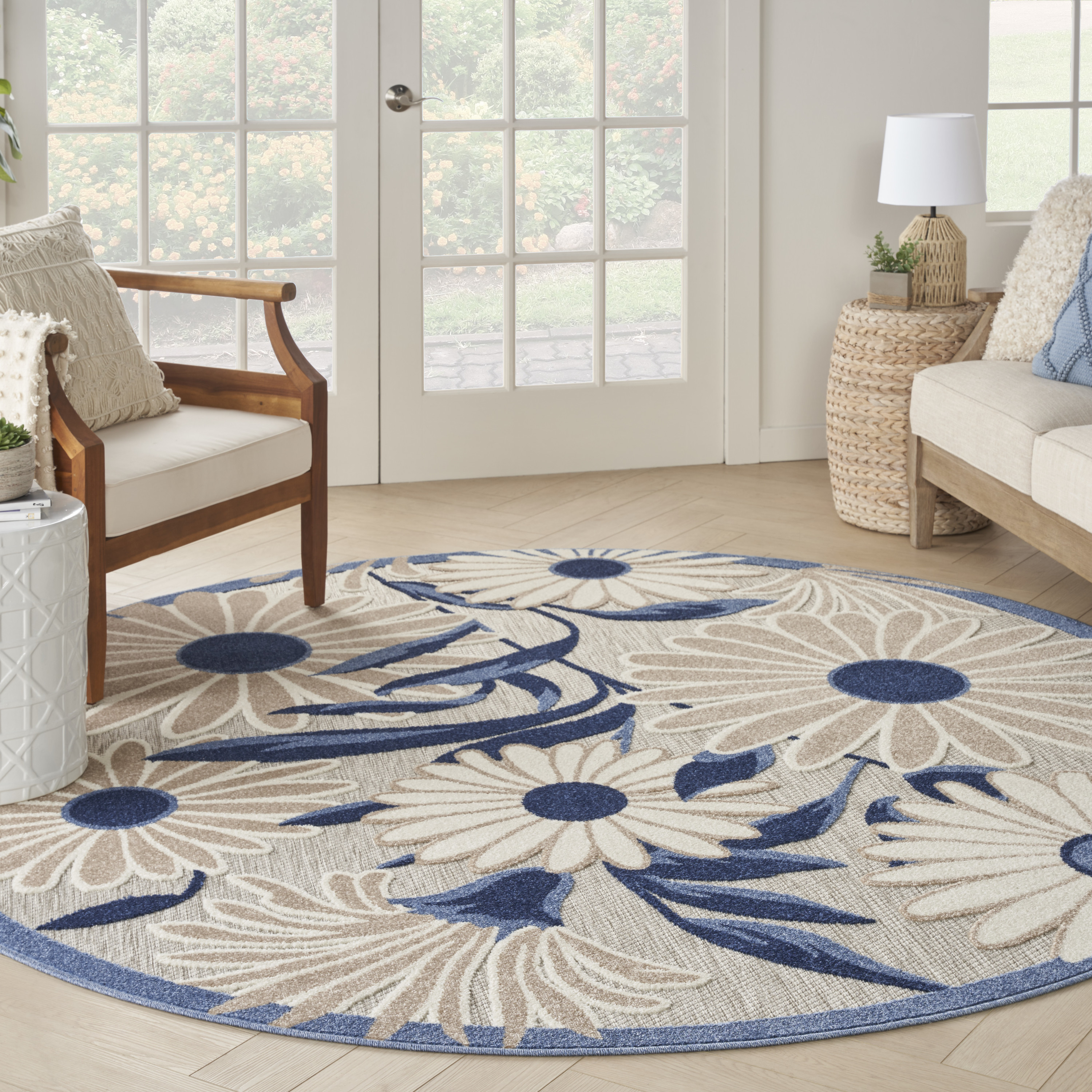 Nourison Aloha 7'10" x Round Blue Grey Contemporary Rug