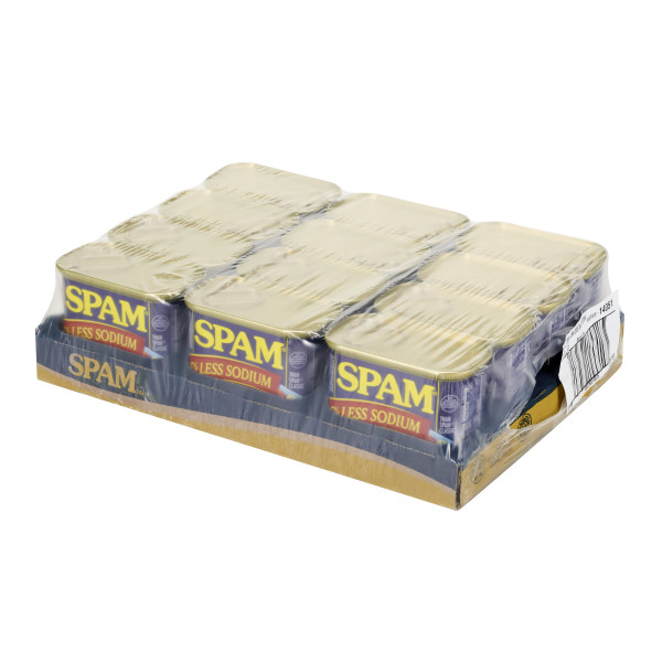 SPAM(r) Less Salt, 12/12oz. . C1RA - Front Right Closed Case (Hi Res)