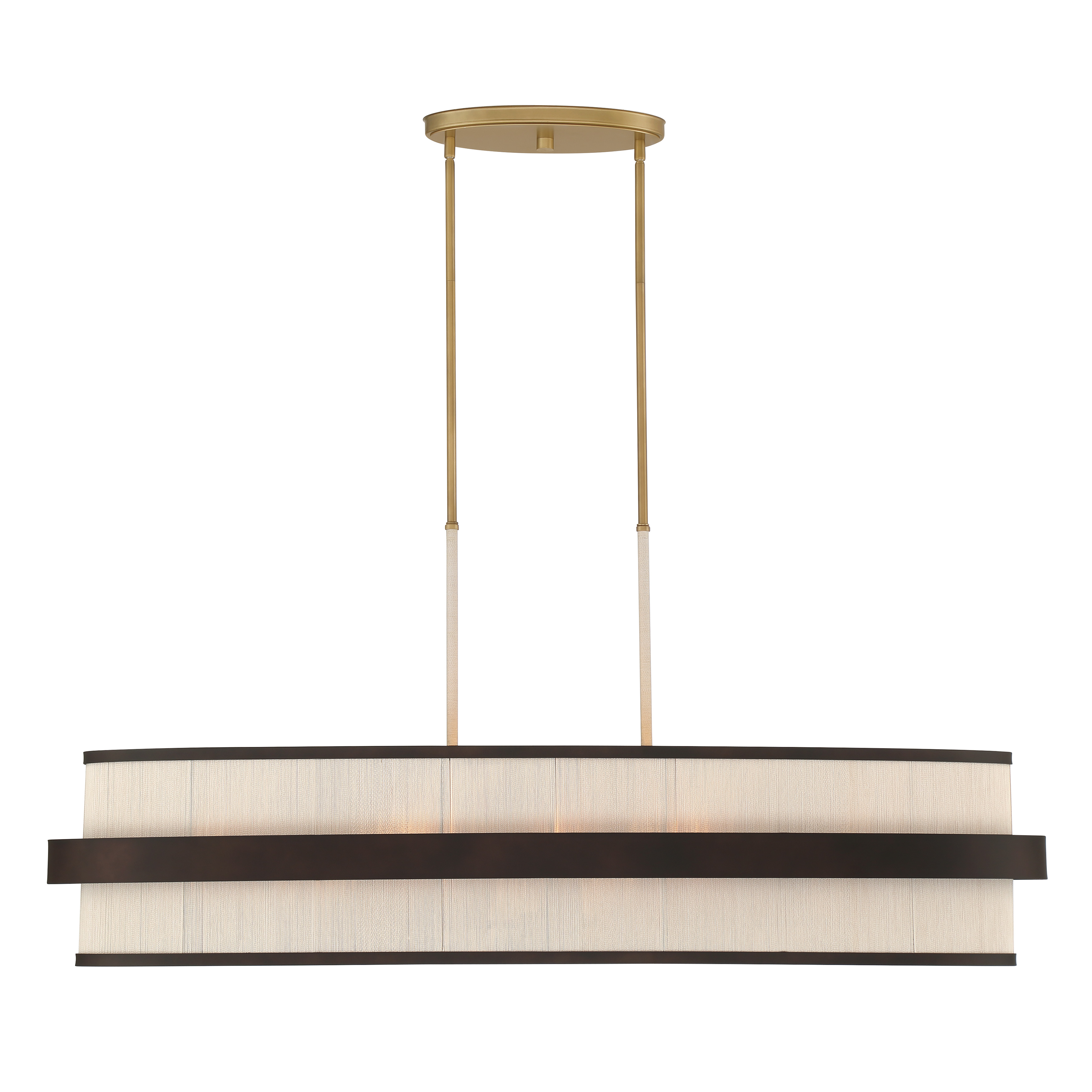 The Harbor Wrap brings nautical sophistication to your space with its distinctive tan cotton thread wrapping and mixed metal finish. This 48-inch linear chandelier provides ample illumination with 8 lights while making a bold design statement. - alternate view