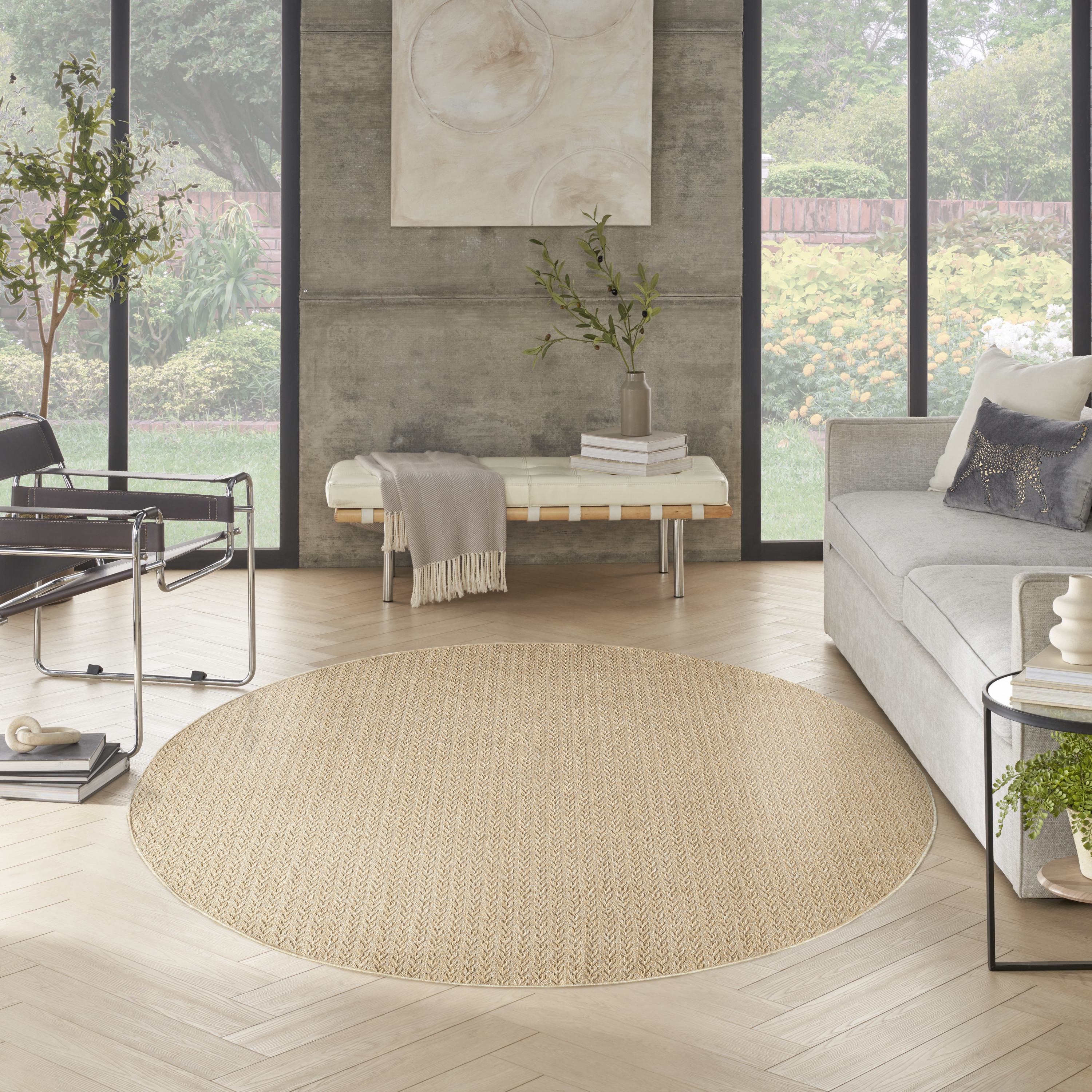 Nourison Tulum 8' x Round Taupe Outdoor Rug