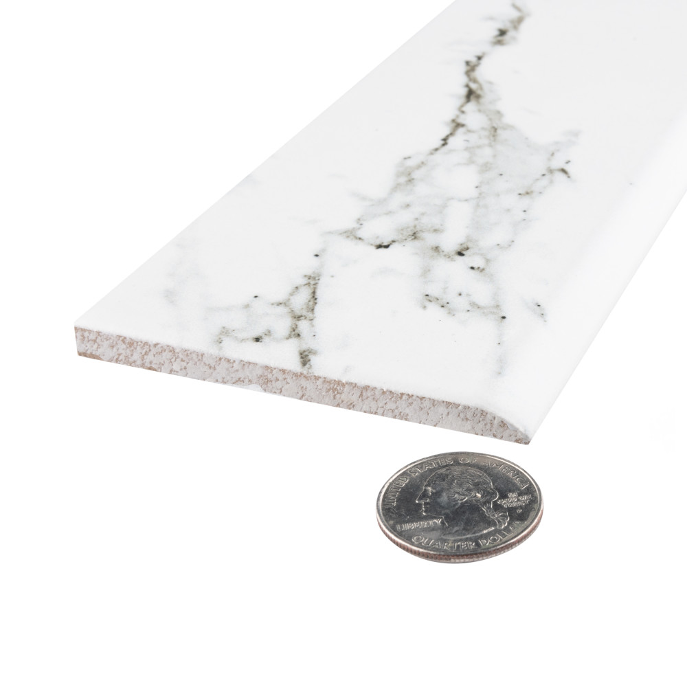 Timeless Calacatta Battiscopa 3-1/8 in. x 12-3/4 in. Ceramic Wall Trim