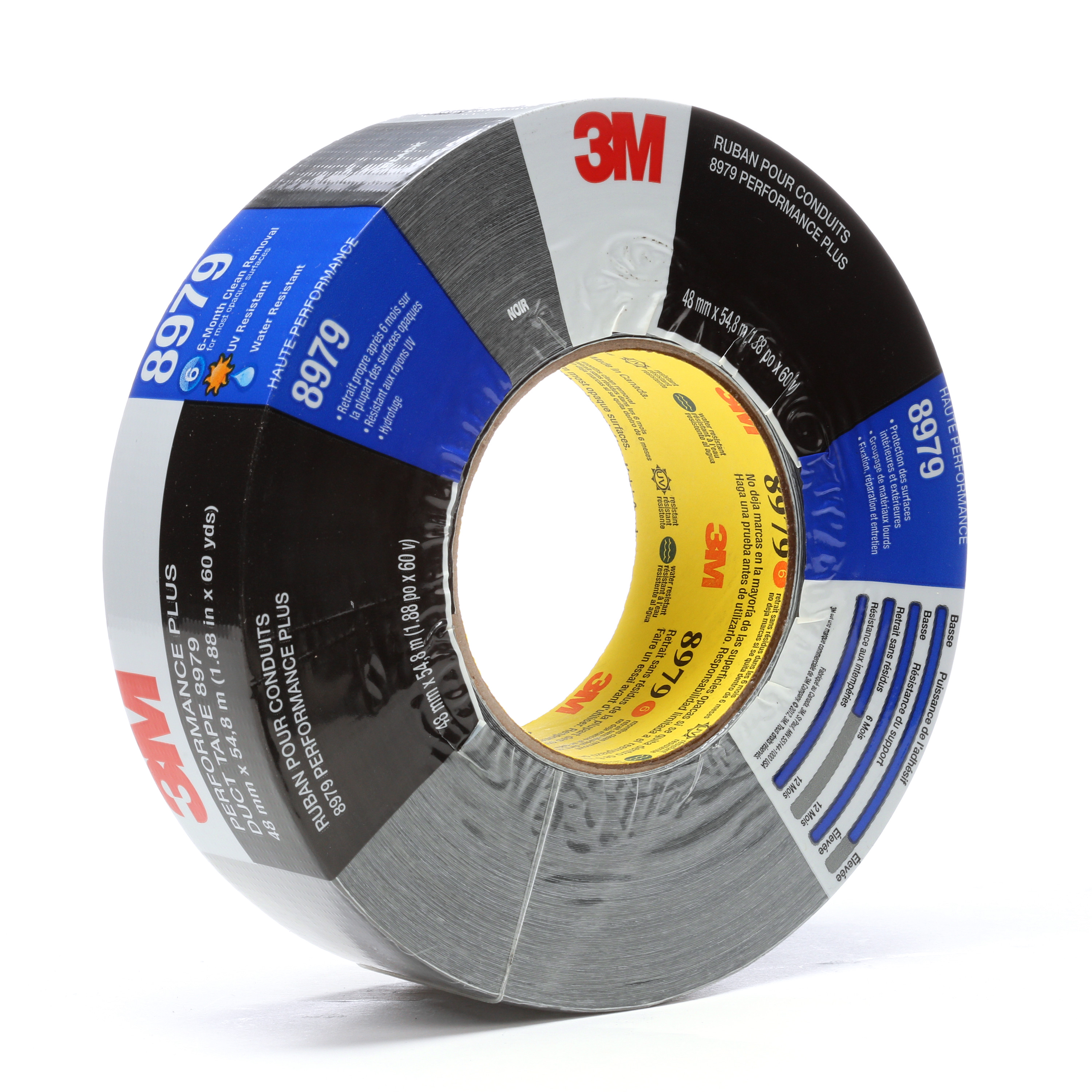 3M™ Performance Plus Duct Tape 8979, Black, 48 mm x 54.8 m, 12.1 mil, 24
per case, Conveniently Packaged