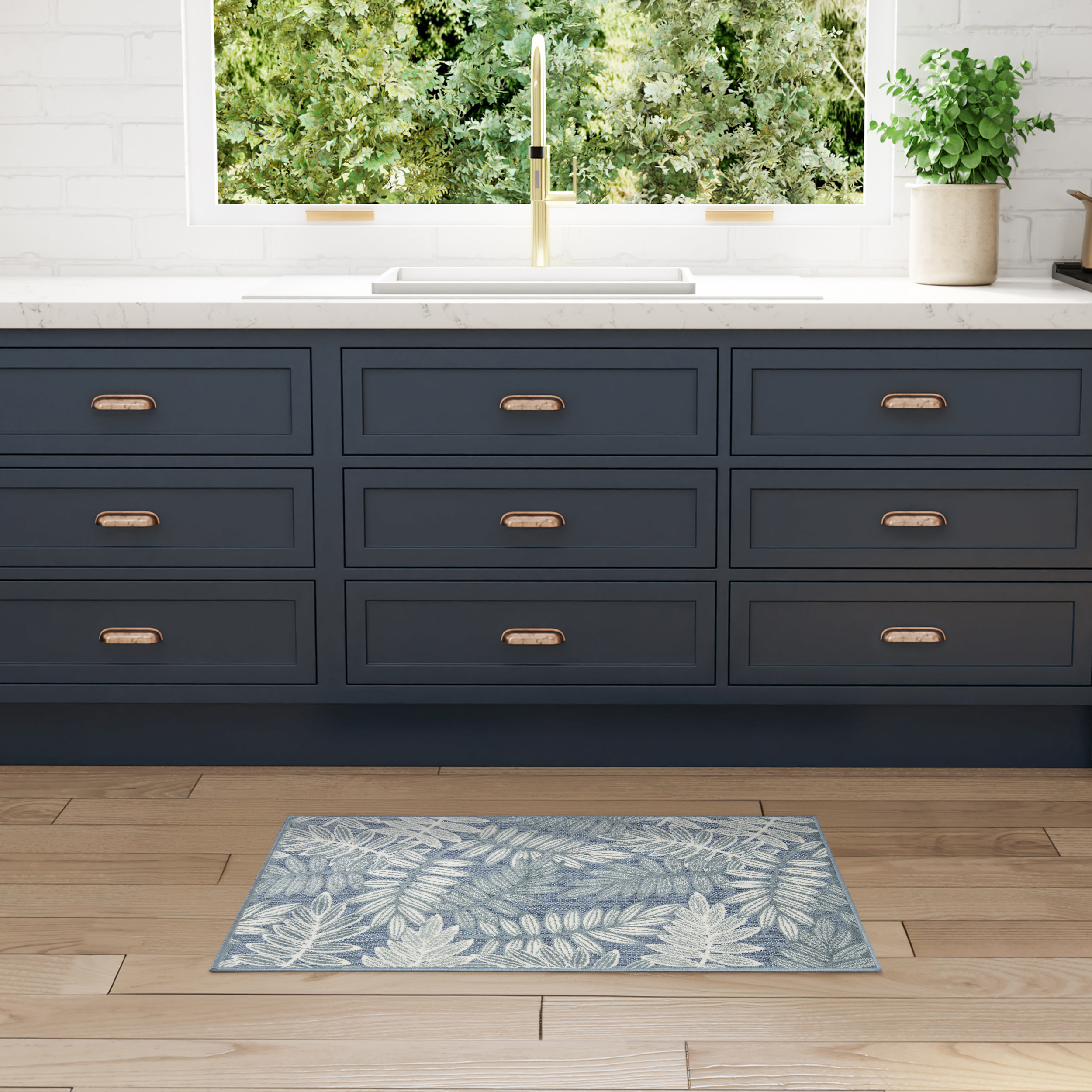 Nourison Aloha 2'8" x 4' Blue Modern Rug