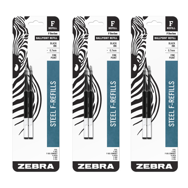 F-Series Pen Refills, 0.7 mm, Black, 6-Pack