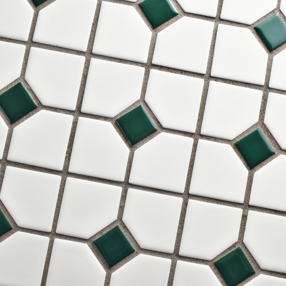 Oxford Matte White w/ Green Dot 11-3/8 in. x 11-3/8 in. Porcelain Mosaic Tile