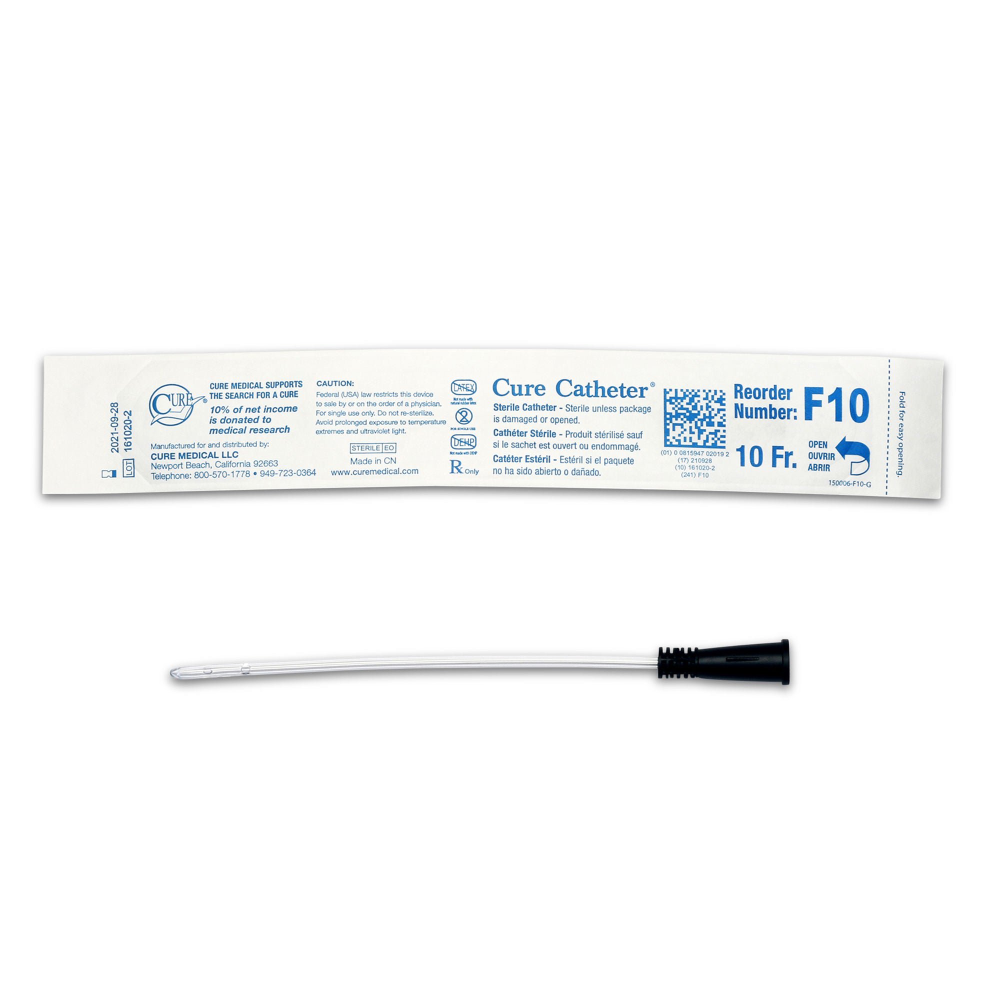 Cure Catheter™ Urethral Catheter, 10 Fr., Female, Straight