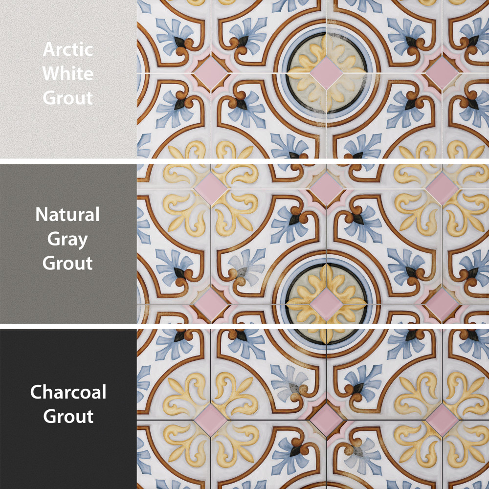 Vaudeville Octagon Deco Diglas with Taco Pink 7-7/8 in. x 7-7/8 in. Porcelain Floor and Wall Tile