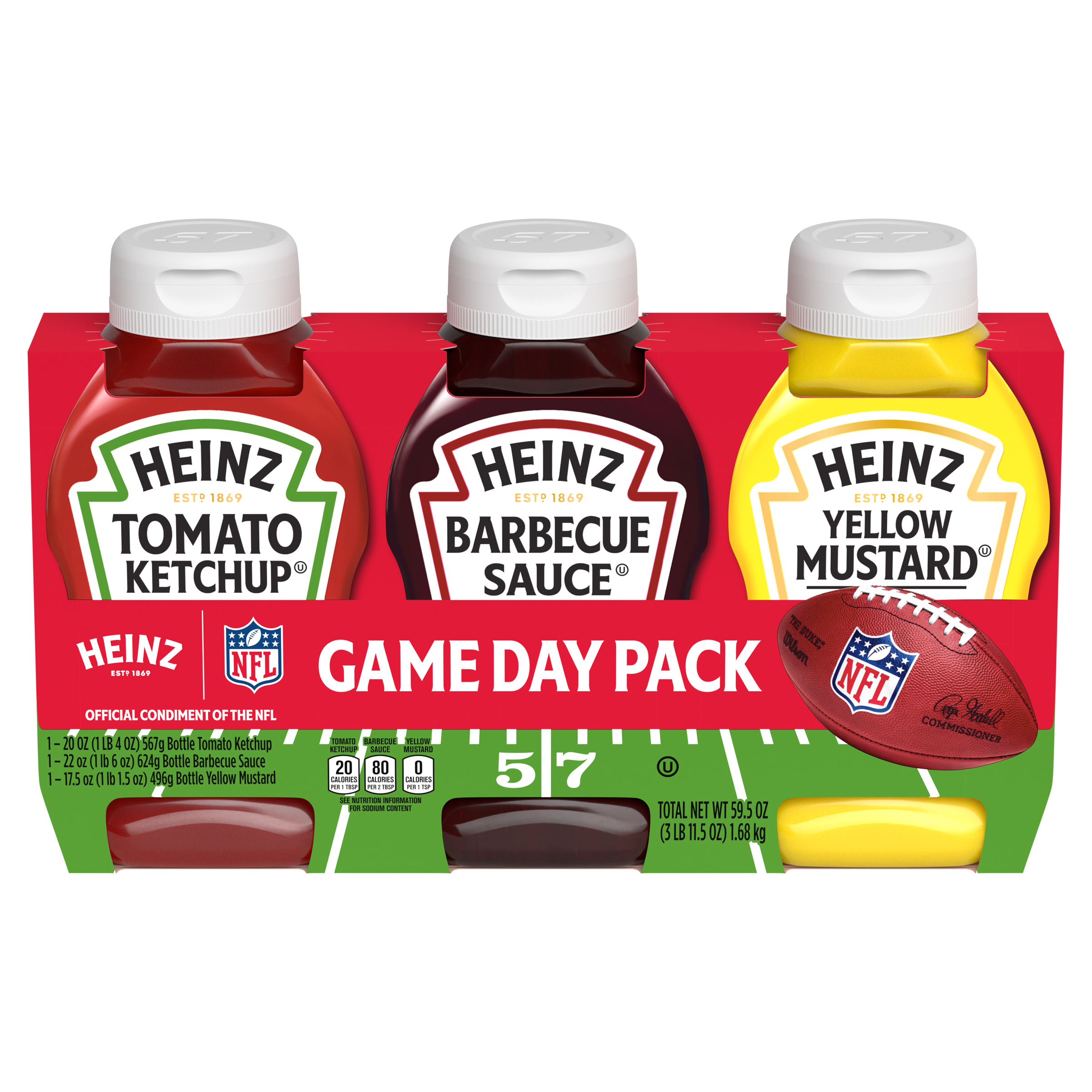 Heinz Game Day Pack, 3 Pack, for Tailgating and Barbecues, Tomato Ketchup, Barbecue Sauce and Yellow Mustard, 59.5 oz