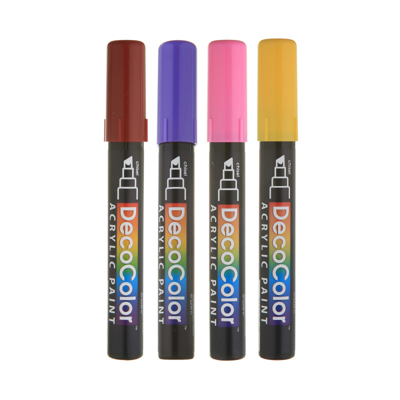 DecoColor® Acrylic Paint Markers, 315-S, Chisel Tip, Bright Colors, Set of 4