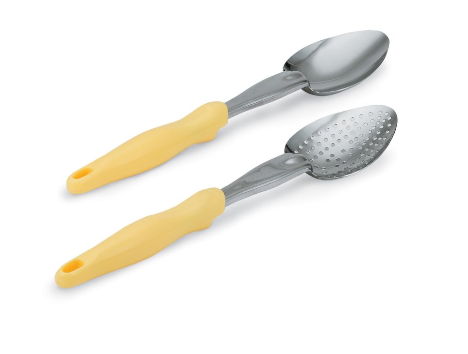 14-inch heavy-duty stainless steel solid basting spoon with yellow Ergo Grip™ handle
